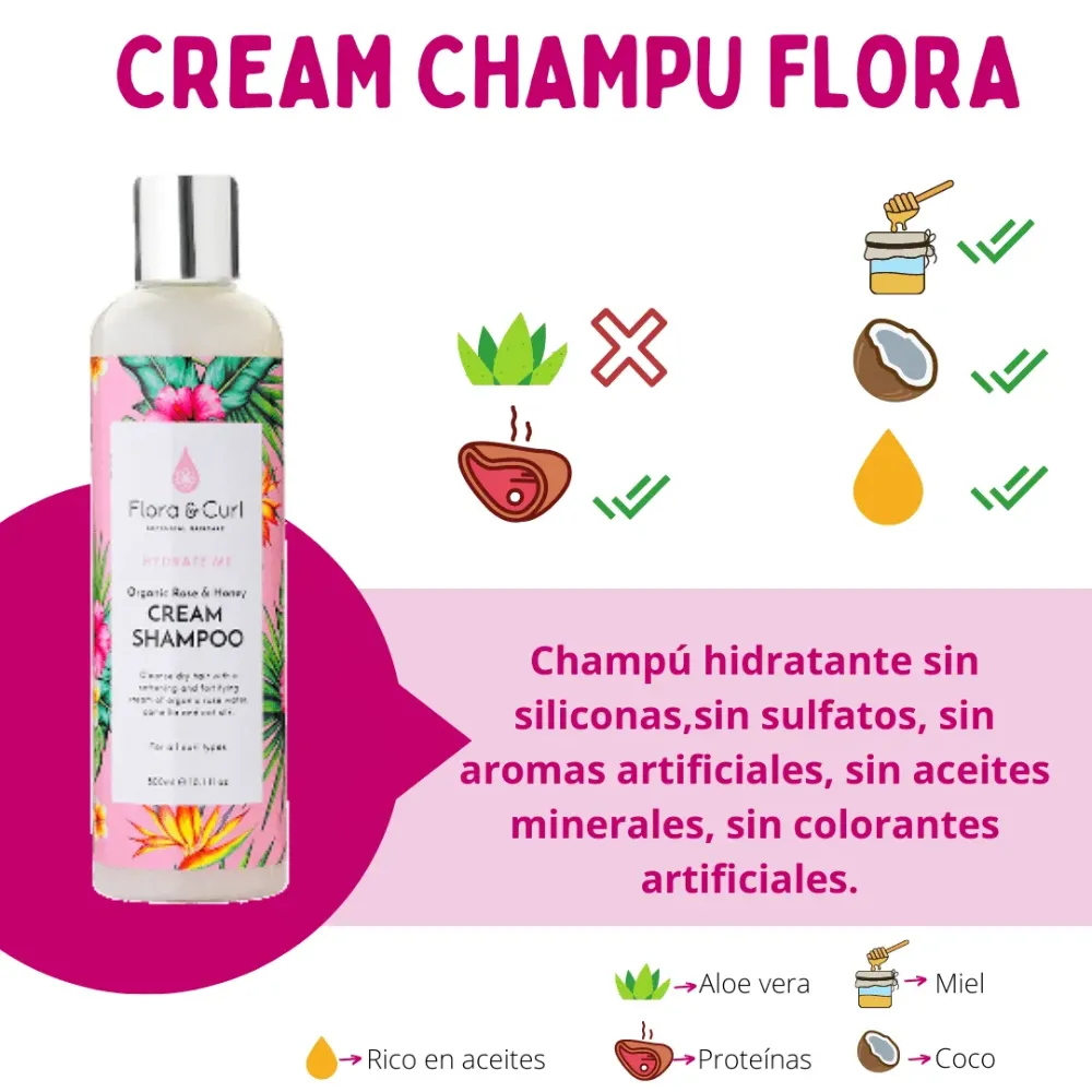 Flora and Curl Rose Water and Honey Cream Champú 300ml - 1